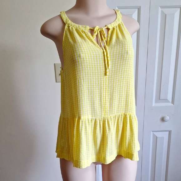 3/$20 LOFT Yellow Gingham Peplum Tank Top Size M - Picture 1 of 6